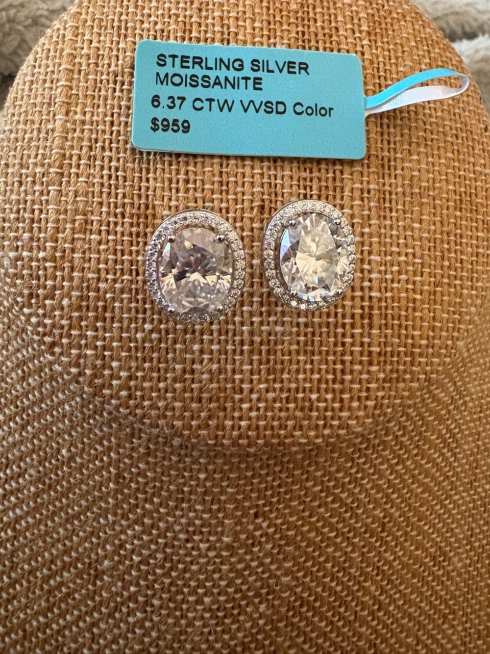 Solid Sterling Silver 6.37 Carat VVSD Moissanite Halo Oval Earrings - Picture 4 of 4